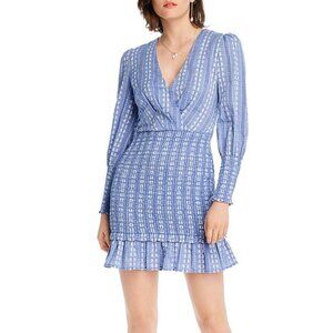 LINI Holly Smocked Chambray Mini dress size Large Event Guest